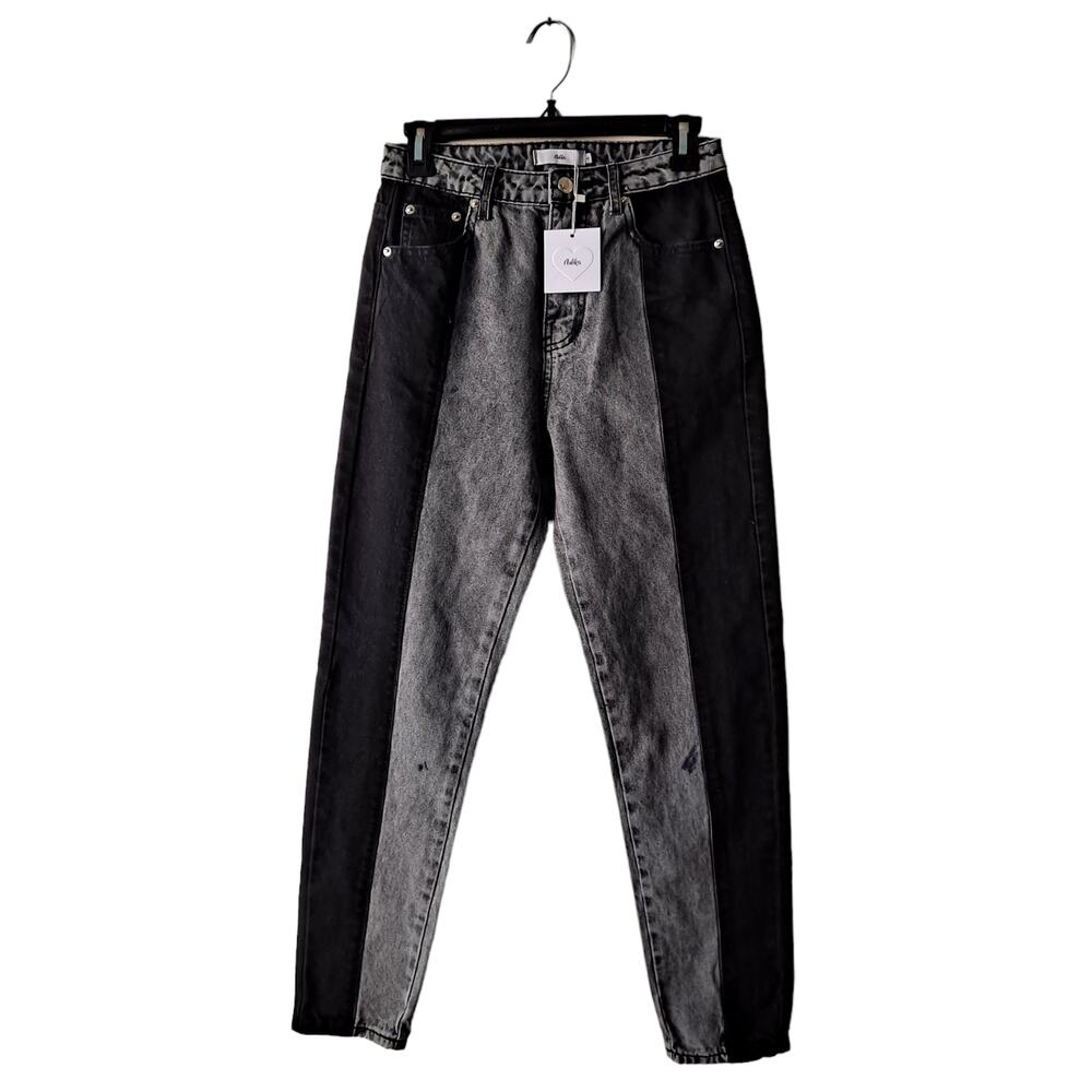 Adika Black & Gray Colorblock Cotton Straight Leg Jeans Pants Womens Size S(NWT)